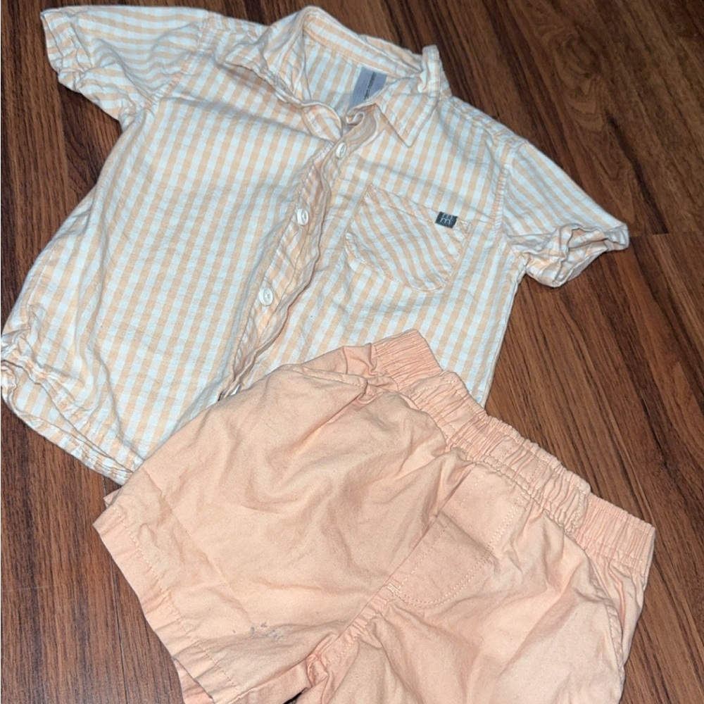 Kids Checkered Shirt and Shorts Set - Peach